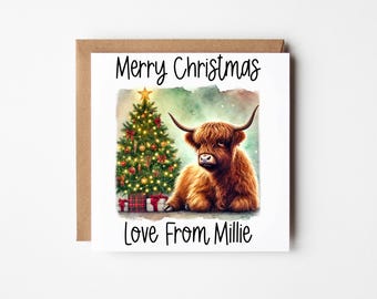 Lovely Personalised Highland Cow Christmas Card | Customised Highland Cow Christmas Card | Scottish Christmas Card | Card From Scotland