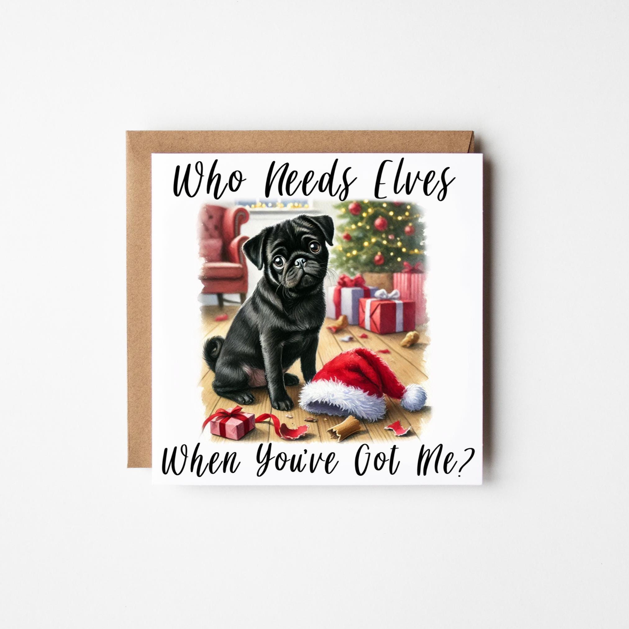 Cute Pug Christmas Card 2 Colours | Pug Owner Christmas Card | Card ...
