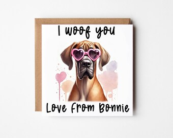 Personalised Great Dane I Woof You Card 2 Colours | Mothers Day Card | Dog Birthday |  Great Dane Valentine's Card | Card for Dog Mum
