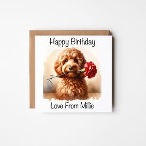Personalised Cockapoo With Flower Birthday Card 5 Colours | Cavapoo Birthday Card | Dog Birthday Day Card | Dog Mum Card