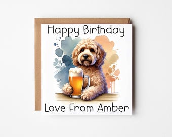 Personalised Funny Cockapoo Birthday Card 3 Colours | Card From the Dog | Dog Birthday Card | Dog Dad Card