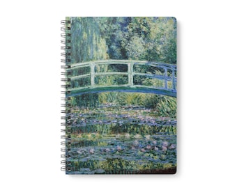 Cuaderno A5 "Nenúfares" de Monet: Diario de arte con puente japonés
