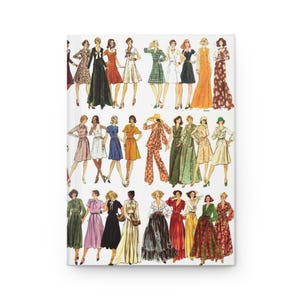 1970s Fashion Hardback Notebook Journal Sketchbook - Vintage 70s Dress Pattern Stationery