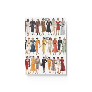 1980s Autumn Fashion Hardback Notebook Journal Sketchbook - Vintage 80s Dress Pattern Stationery