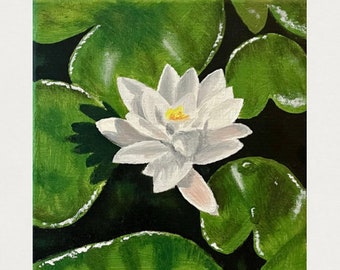 water lily - oil painting, on canvas (wall art, nature, lake, home decor, unique)