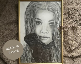 Dessin portrait 100% fait main, crayon, art, cadeau Noël, famille, mariage, cadeau couple, personnalisé, professionnel