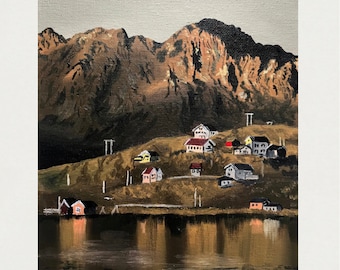 Lofoten - Ölgemälde, Öl auf Leinwand (Norwegen, Fjord, Bild, Malerei, Sonnenuntergang)