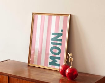 Moin Poster | Wall decoration for Hamburg & North Sea fans | Trendy colors patina blue and pink
