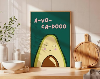 Happy wall decoration for kitchen “Avocadooo” | Funny kitchen poster | Minimalist decoration