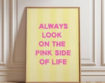Happy Wall Decor | Motivational Poster in Pink & Yellow | Minimalist Poster for Your Home