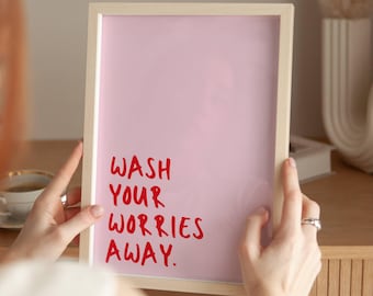 Bathroom Poster Pink & Red | Minimalist Typography | Modern Typography as Wall Decor