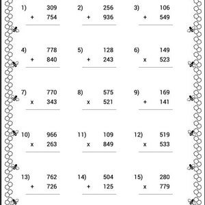 Feuilles de calcul mathématiques imprimables, addition, école à la maison, téléchargement immédiat, avec réponses :