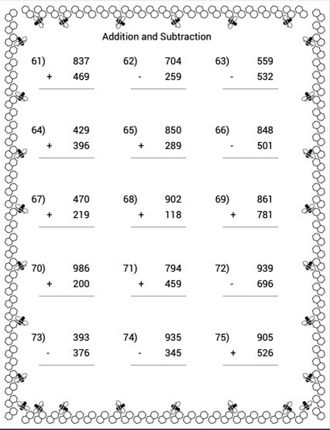 Printable Math Worksheets, Addition and Subtraction, Homeschool ...