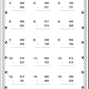 Printable Math Worksheets, Subtraction, Homeschool, Instant Download, With Answers: