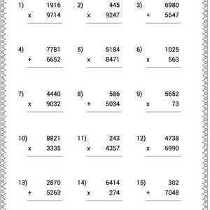 Feuilles de travail mathématiques imprimables, addition et multiplication, école à la maison, téléchargement instantané, avec réponses :