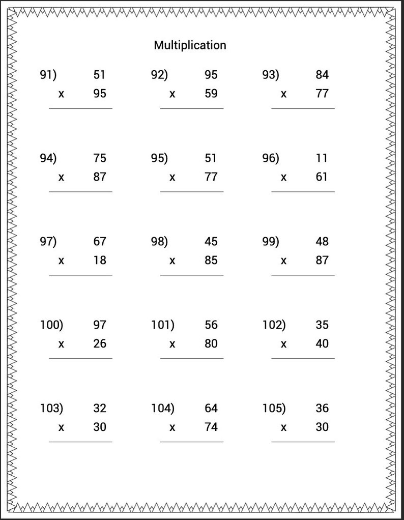 Printable Math Worksheets Multiplication Homeschool Instant Etsy