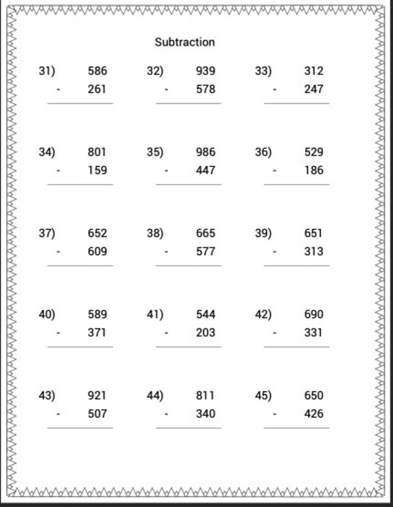 Printable Math Worksheets, Subtraction, Homeschool, Instant Download ...