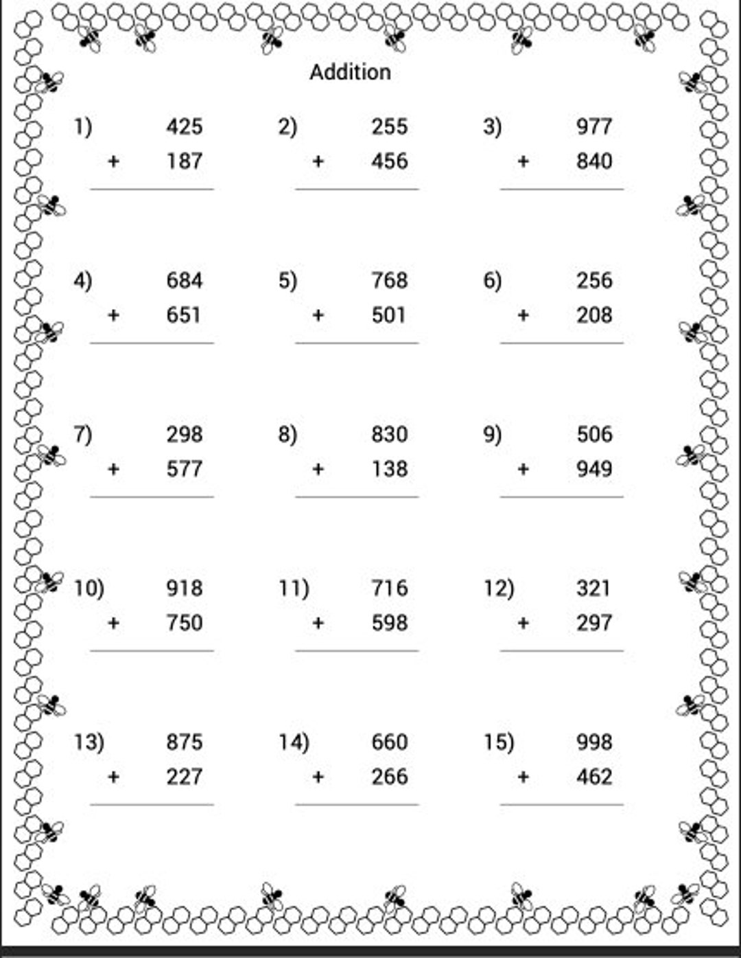 Printable Math Worksheets, Addition, Homeschool, Instant Download, With ...
