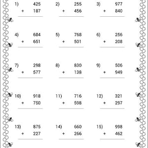 Printable Math Worksheets, Addition, Homeschool, Instant Download, With Answers: