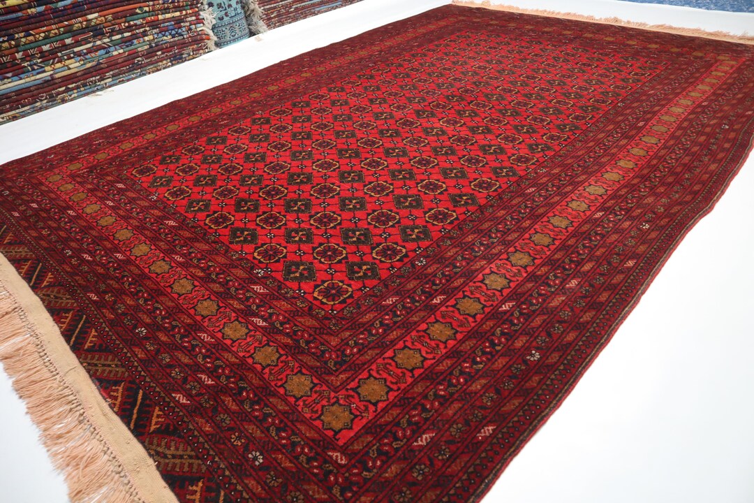 1920s Antique Afghan Rug 6'7x9'8 Vintage Turkmen Mowri Rug/ Afghan ...