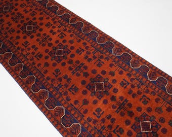 2'9x8'4 ft Orange Runner Rug/ Turkmen Tribal Bukhara Rug/ Handmade Wool Rug/ Oriental Rug/ Hallway Runner Rug/ Kitchen Runner Rug 3x8