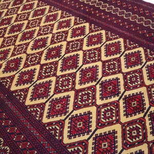 Beige Vintage Rug 4&#39;2x6&#39;3 Afghan Handmade Wool Area Rug/ Tribal Bukhara Rug/ Oriental Turkmen Herati Rug/ Bedroom Rug/ Office Entry Way Rug