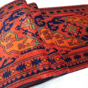 1'8x5'3 Afghan Bukhara Rug 50x160 cm Stunning Elephant foot design Red Rug/ Oriental Turkmen Rug/ Rug for Kitchen/ Office Hallway Runner 2x5