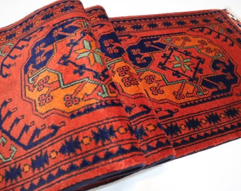 1'8x5'3 Afghan Bukhara Rug 50x160 cm Stunning Elephant foot design Red Rug/ Oriental Turkmen Rug/ Rug for Kitchen/ Office Hallway Runner 2x5