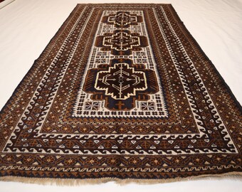jaren 1950 antiek Afghaans tapijt 3'5 x 6'6 vintage Turkmeens baluchi tapijt/ Afghaans handgemaakt wollen hoogpolig tapijt/ Oosters tapijt/ Slaapkamer/ Kantoor/ Woonkamer