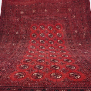 1900s Antique 6&#39;5x9&#39;0&quot; Turkmen Mowri rug/ Afghan Handmade Wool rug/ Tribal Vintage Rug/ Low Pile Distressed Faded Rug/ Oriental Area Rug 7x9
