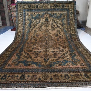 7x10 Terracotta Vintage Rug/ Caucasian Area Rug/ Afghan Handmade Wool Rug/ Oriental Rug/ Turkmen Tribal Rug/ Terracotta Rug/ Living Room Rug