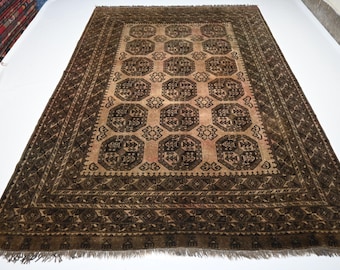 Antique Afghan Rug 7x10 ft Vintage Turkmen Tekke Ersari Rug/ Afghan Handmade Wool Low Pile Rug/ Terracotta 1920s Rug/ 7x10 Oriental Area Rug