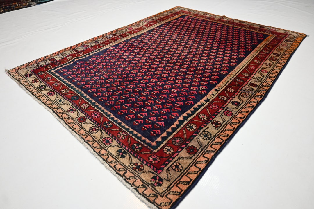 4x5 Antique 1940 Rug/ Afghan Paisley Design Rug/ Turkmen Handmade Wool ...