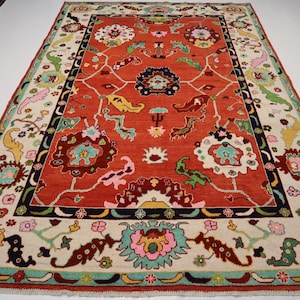 Orange Oushak Rug 7x10 Hand-Knotted 100% Wool Carpet/ Turkish Oushak Rug/ Turkmen Area Rug/ Natural Veg dyes Rug/ Large Persian Colorful Rug