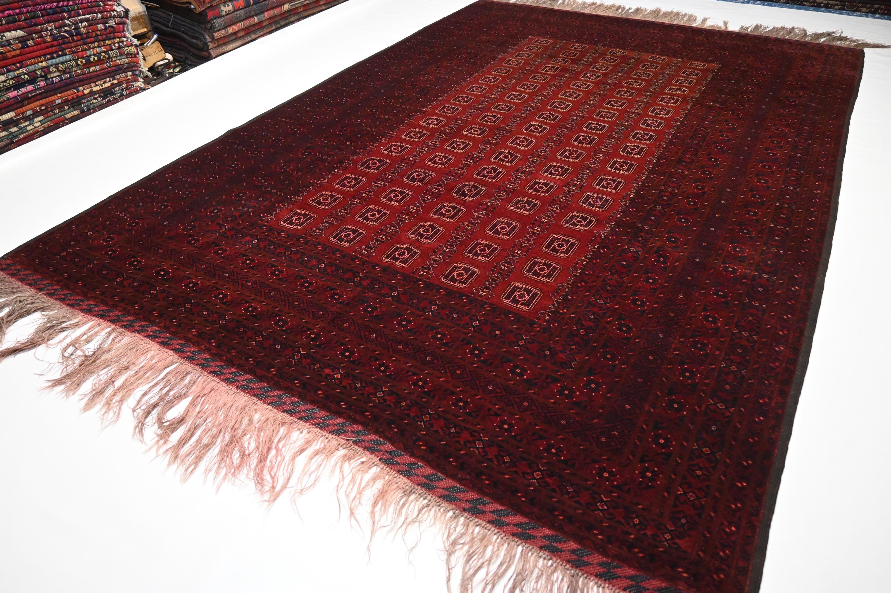 1920年代の大型アフガンラグ 7x10 トルクメン ハンドメイドウールラグ