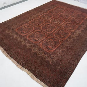Afghan Antique Rug 6x9 Handmade Wool Large Area rug/ Terracotta Vintage Ersari in low pile Rug/ Oriental Turkmen Tribal Rug/ Living Room Rug