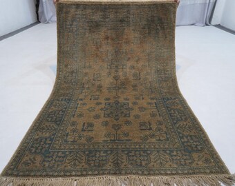 2&#39;8x4&#39;4 ft Vintage Rug/ Handmade Wool Oriental Fine Rug/ Afghan Bukhara Rug/ Terracotta Area Rug/ Kids Room Rug/ Home decor Rug/ Bedroom Rug