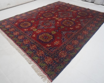 6x8 Red Vintage Area Rug/ Turkmen Tribal Sarique Rug Bukhara rug/ Handmade Wool Rug/ Red for Living Room/ Rug for Dining Table/ Oriental Rug