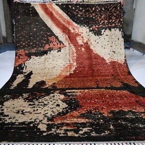 Afghan Rug 5&#39;5x7&#39;9 ft Hand Knotted Wool Rug/ Modern Abstract Gabbeh Rug/ Oriental Black Orange Rug/ Bedroom Rug/ Living Room Rug/ Office Rug