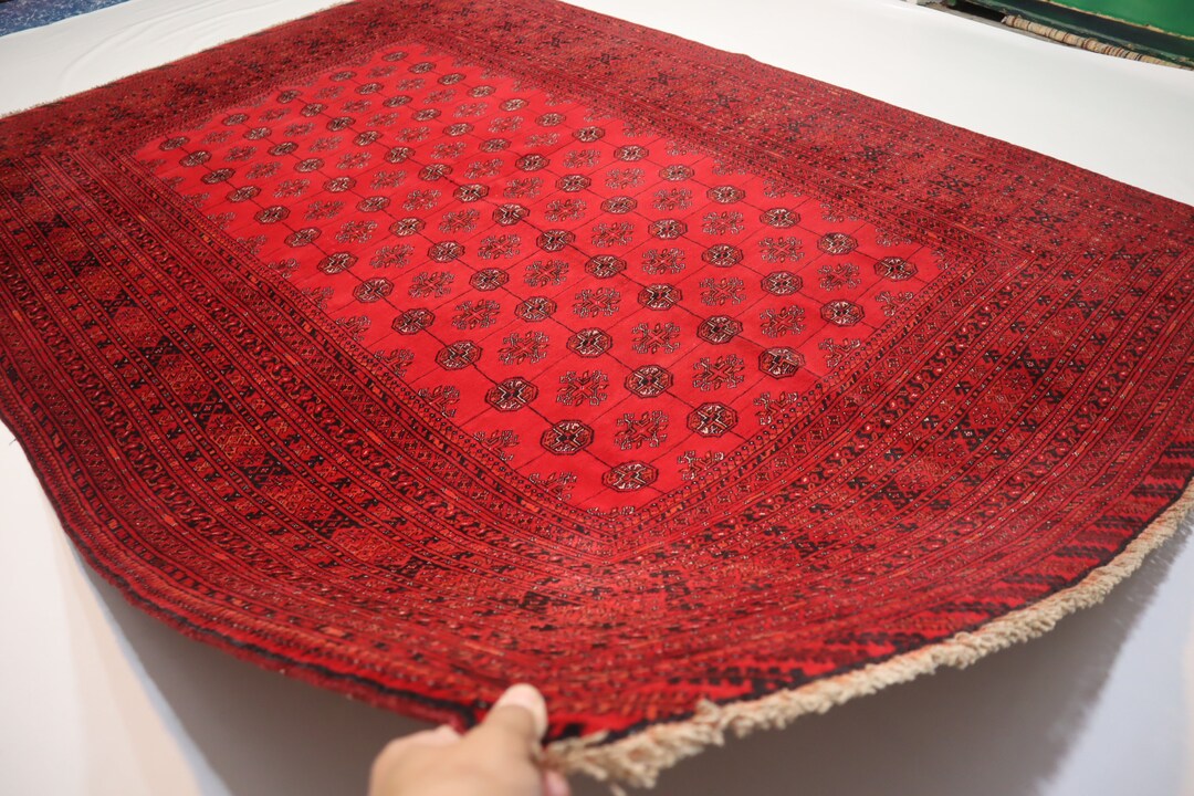 1950s Antique Afghan Rug 6'6x9'3 Vintage Turkmen Mowri Rug/ Afghan ...