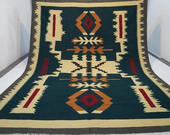 8x10 Large Green Rug/ Handmade Wool Rug/ Afghan Flatweave Kilim Rug/ Modern Gabbeh Rug/ Turkmen Southwestern Rug/ 250x300 cm Traditional Rug