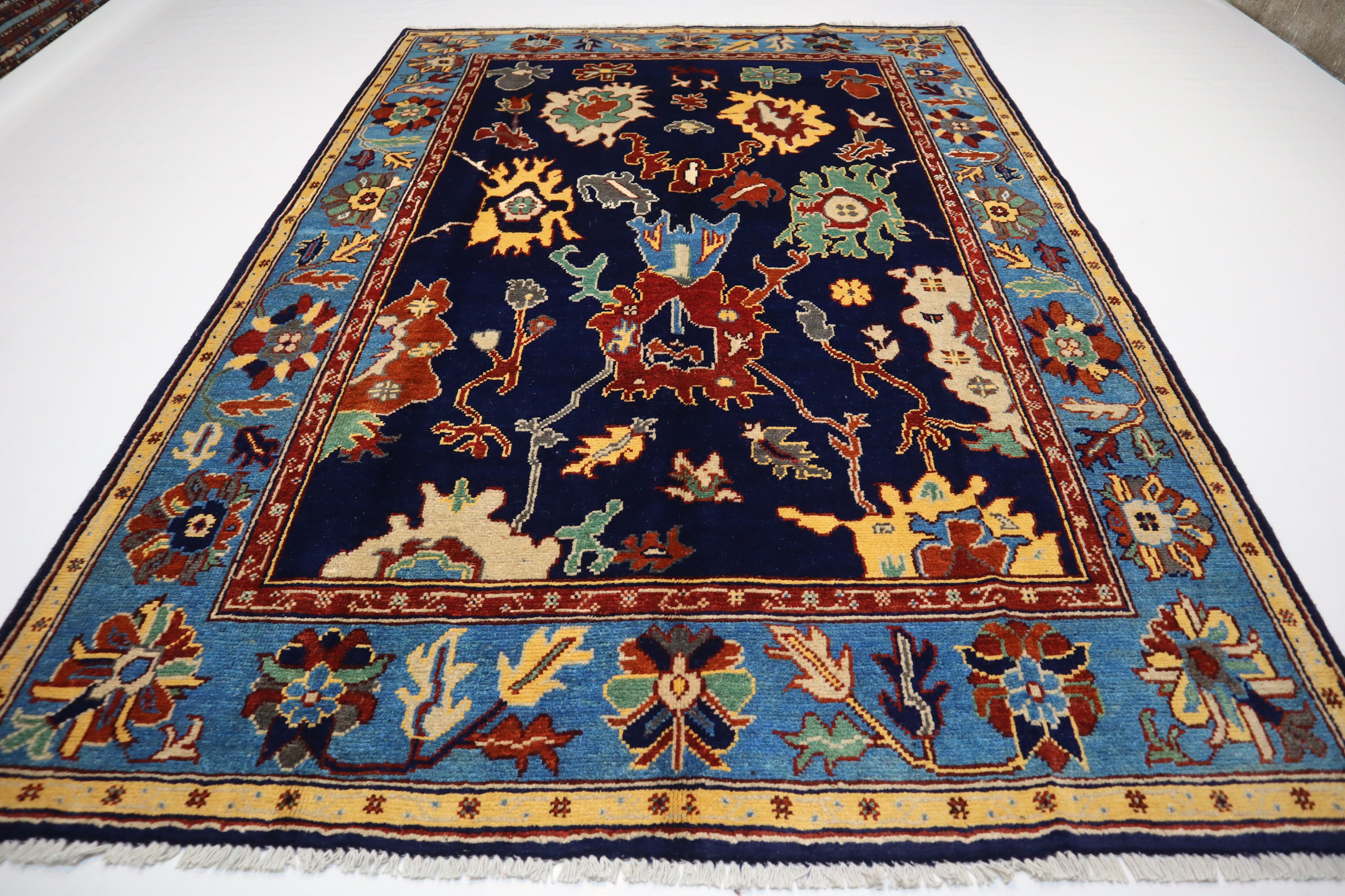 5x7 Navy Oushak Area Rug/ Afghan Hand Knotted Turkish Style