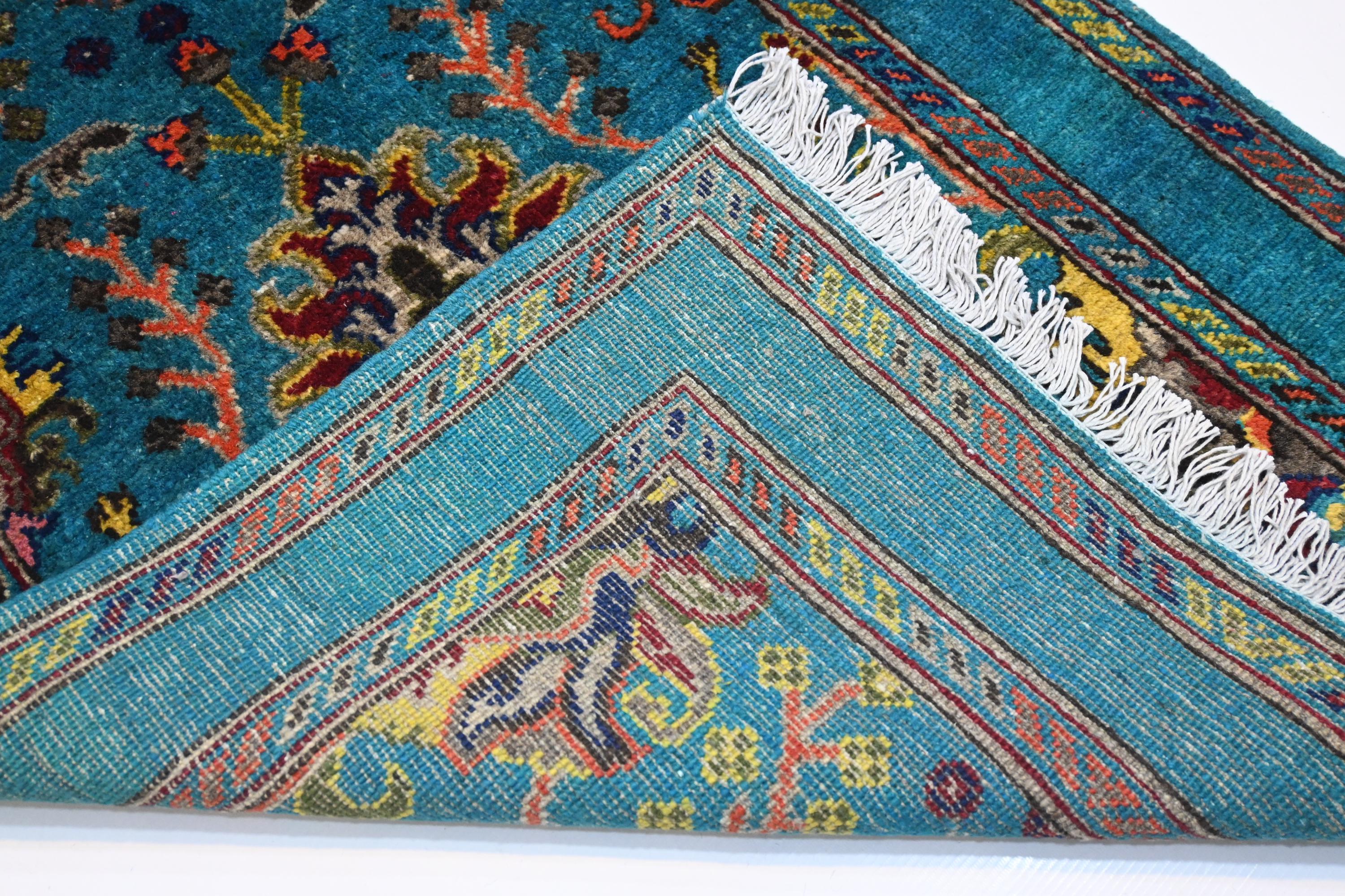 Turquoise Bijdar Rug/ 3x4 Afghan Handmade Wool Area Rug/ Turkish ...