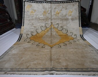 アフガニスタンアンティークラグ、7x8インチのハンドメイドシルクラグ