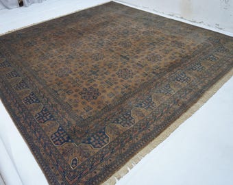 Tappeto antico anni '90, quadrato 8x8, 7'11x8'4", afghano, Bukhara, terracotta, fatto a mano in lana, tappeto tribale turkmeno/tappeto per ufficio/tappeto per camera da letto, 240 x 255 cm