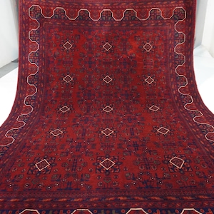6x8 Red Bukhara rug/ Afghan Tribal Rug/ Handmade Area Rug/ Oriental Geometric Rug/ Wool Rug/ Living Room Rug Bedroom Rug/ Khal Muhammadi Rug