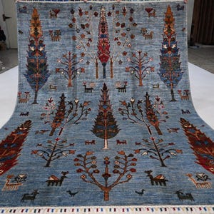 Turquoise 5x7 Tree Of Life Rug/ Afghan fine Quality Handmade Wool Rug/ Pictorial Rug/ Oriental Turkmen Natural Dyes 155x200 Contemperory Rug