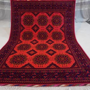 5x7 Rich Pink Rug/ Bukhara Rug/ Turkmen Tribal Rug/ Afghan Handmade Soft Wool Rug/ Oriental Area Rug/ Bedroom Rug/ Living Room Rug 200x200