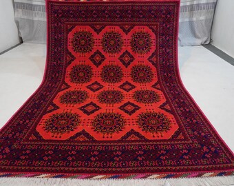 4x6'3フィートのピンクのアフガンラグ - トルクメン部族デザインブハラ