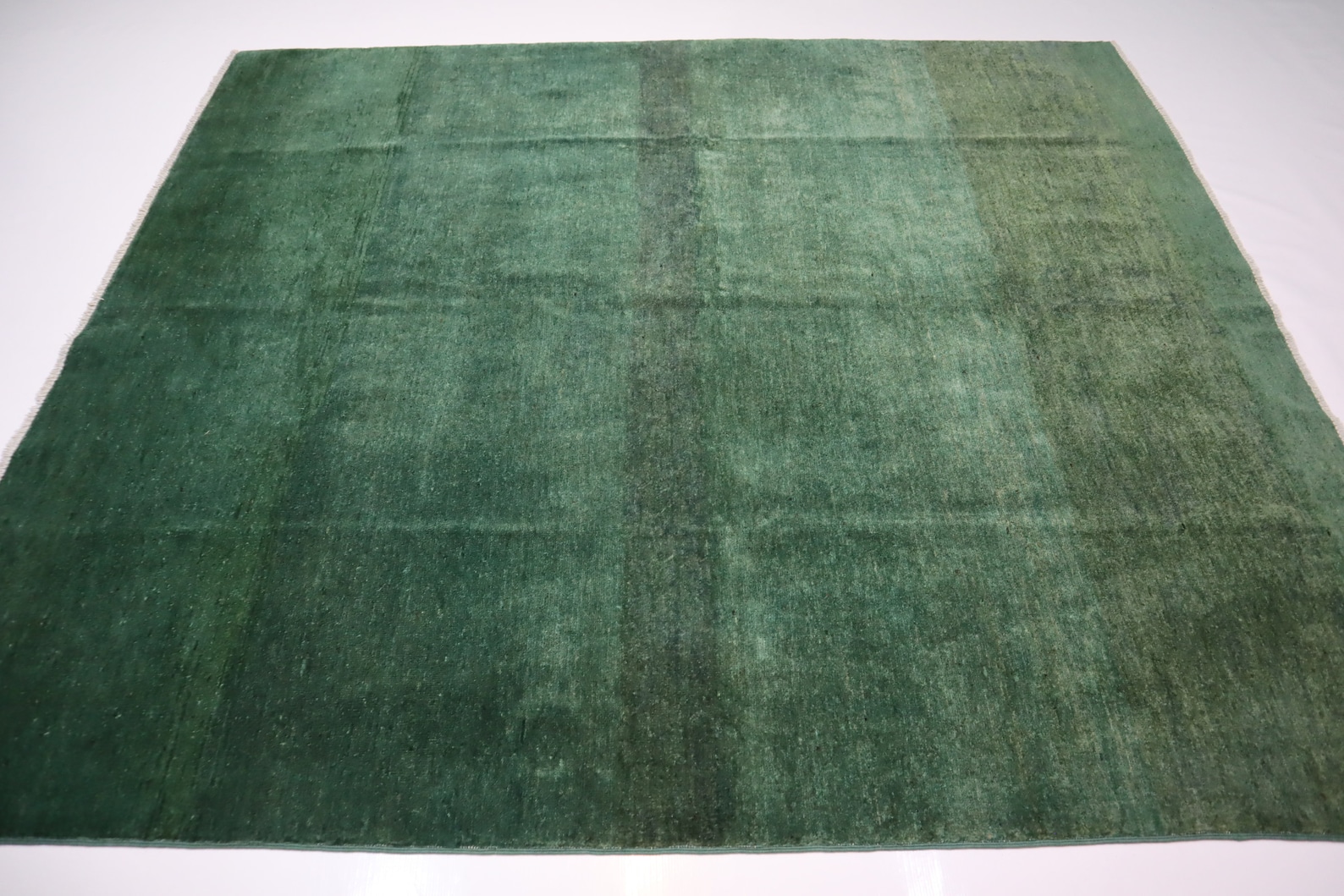 6'5x7'6 ft Green Plain rug/ Afghan Gabbeh rug/ Turkmen Hand-knotted Wool Area rug/ One Color rug Oriental Decor rug/ Bedroom Living room Rug